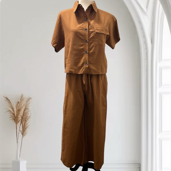 Rust Brown Women's Button-Up Jumpsuit - Picture 1 of 6